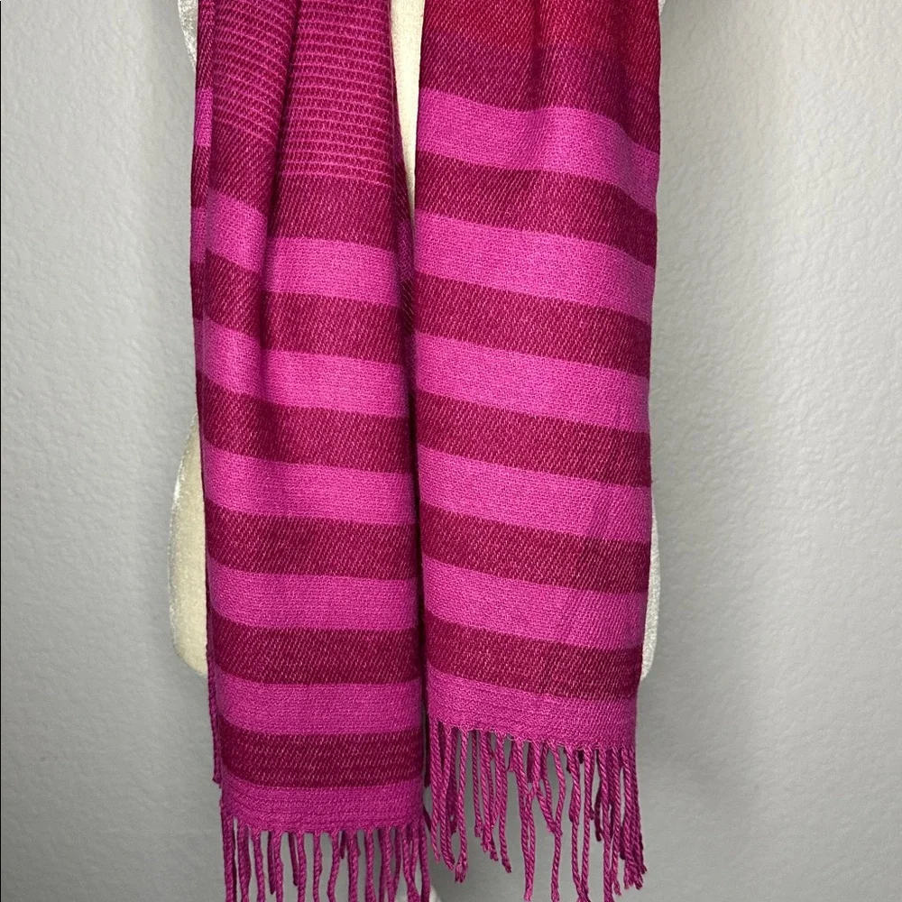Echo Pink Striped Fringed Winter Scarf 80”x24.5”